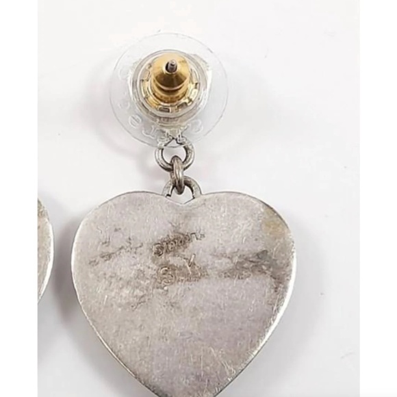 Vintage Navajo Sterling Silver Heart Dangle Earrings Sandra Kenton - Picture 3 of 3